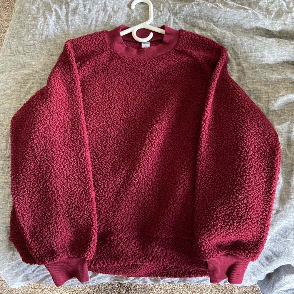 Old Navy Maroon Fuzzy Sherpa Sweater Small NWT